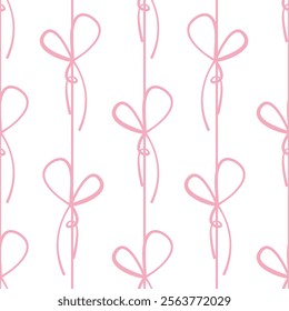 Seamless pattern with various cartoon satin bow knots, gift ribbons. Trendy hair braiding accessory. Hand drawn vector illustration. Valentine's day background.
