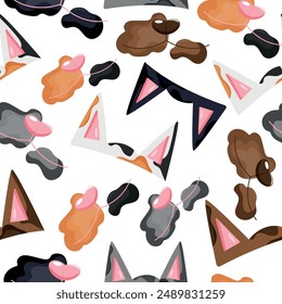 seamless pattern with various cat ears, namely gray, black, spotted and brown cat ears, for cat day, for various designs, posters or banners