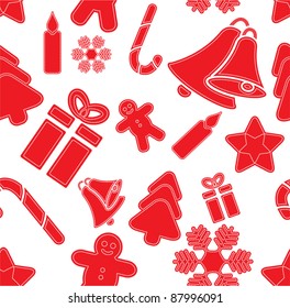 Seamless pattern from various christmas  shapes, stitched effect