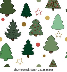 seamless pattern of various christmas trees on white background