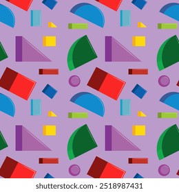Seamless pattern with various colorful geometric shapes