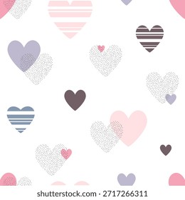 Seamless pattern with various colorful hearts