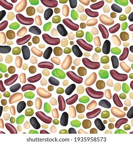 Seamless pattern with various colorful kidney beans, flat vector illustration.