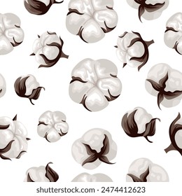 seamless pattern of various cotton flower buds and different types of them, for holiday cards, decor or designs	