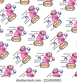 Seamless pattern with various cute robots perfect for wrapping paper