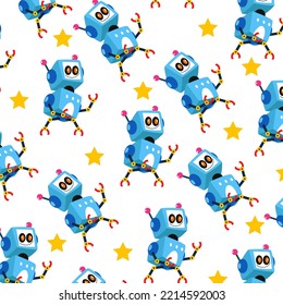 Seamless pattern with various cute robots perfect for wrapping paper