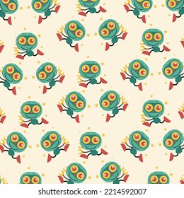 Seamless pattern with various cute robots perfect for wrapping paper