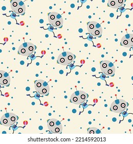 Seamless pattern with various cute robots perfect for wrapping paper
