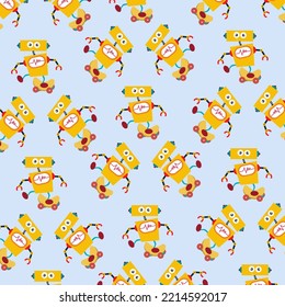 Seamless pattern with various cute robots perfect for wrapping paper