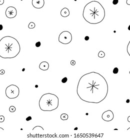 Patrón sin inconvenientes de varios círculos decorativos. Ilustración vectorial en blanco y negro.