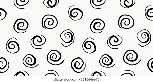 Seamless pattern with various doodle hand drawn jagged spirals on light background. Cute textured brush strokes, wrapping paper.
