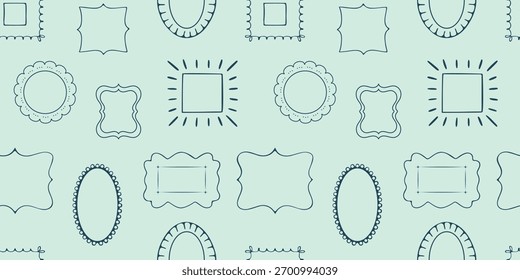 Patrón sin fisuras de varios marcos de imagen de estilo doodle sobre un fondo azul pálido, perfecto para diseños decorativos o scrapbook. Arte vectorial