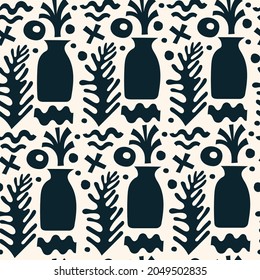 Seamless pattern with various doodles, colorful shapes and authentic objects. Abstract modern vector illustration background. Contemporary art backdrop for print, textile.