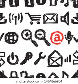 Seamless pattern of various drawn computer icons