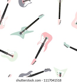 Seamless pattern with various electric guitars