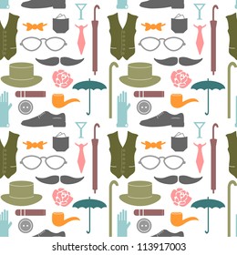 Seamless pattern with various elements for gentlemen