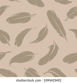 Seamless pattern of various feathers. Monochrome pictures