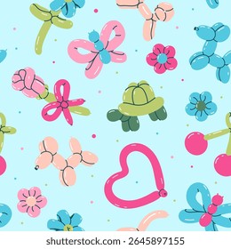 Seamless pattern of various figures from balloons. Vector graphics.