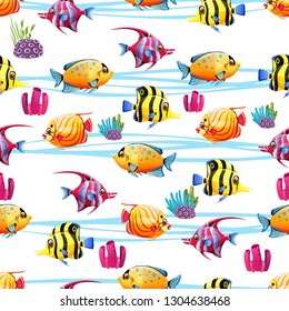 Seamless pattern with a various fish