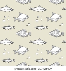Seamless pattern of various fish, vector illustration