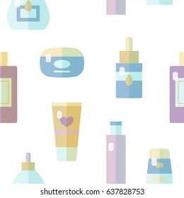 Seamless pattern with various flat skin care items