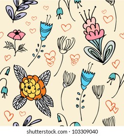 Seamless pattern with various flowers