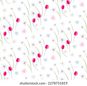 Seamless pattern with various flowers.