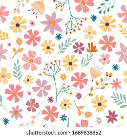 Decoración transparente con flores y plantas, colores pastel