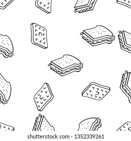 Seamless Pattern of Various Food hand drawn in black and white doodle vector