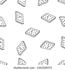 Seamless Pattern of Various Food hand drawn in black and white doodle vector