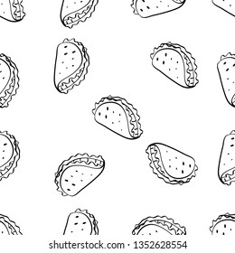 Seamless Pattern of various food hand drawn in black and white doodle vector