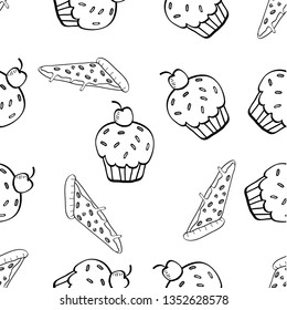 Seamless Pattern of various food hand drawn in black and white doodle vector