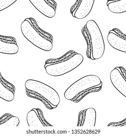 Seamless Pattern of various food hand drawn in black and white doodle vector