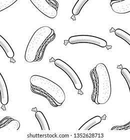 Seamless Pattern of various food hand drawn in black and white doodle vector