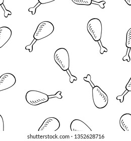 Seamless Pattern of various food hand drawn in black and white doodle vector