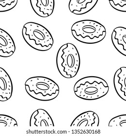 Seamless Pattern of Various Food hand drawn in black and white doodle vector