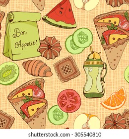 seamless pattern of various food items