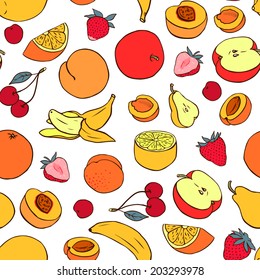 Seamless pattern with various fruit. Vector seamless texture for wallpapers, pattern fills, web page backgrounds