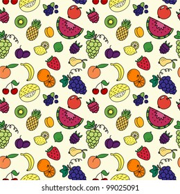 Seamless pattern with various fruits and berries