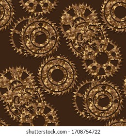 Seamless pattern with various gears on a brown background. Vector image eps 10