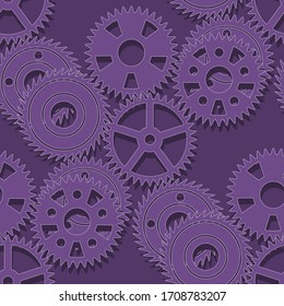 seamless pattern with various gears on a purple background. Vector image eps 10