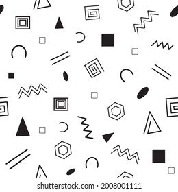Seamless pattern, various geometric shapes on a white background - Vector illustration