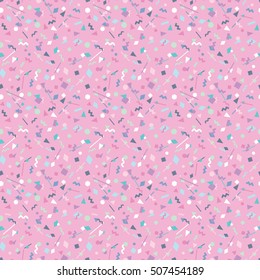 Seamless pattern with various geometric shapes in 90s style