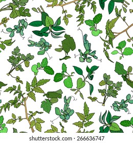 Seamless pattern with various green plants.