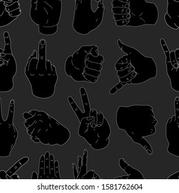 Seamless pattern with various hand gestures.Vector illustration of human hands.Design for web page backgrounds, fabric, wallpaper, textile and decor.