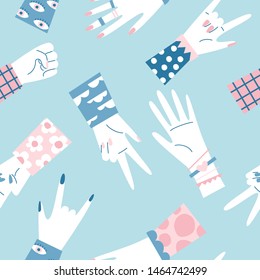 Seamless pattern with various hands gestures