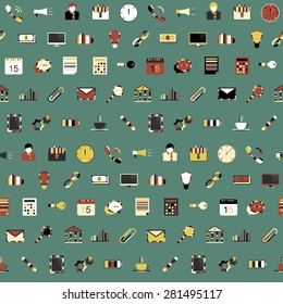 Seamless pattern with various icons of office subjects