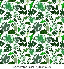 Seamless pattern from various leaves. Template for creating backgrounds, wallpapers, wrapping paper, clothes. Vector illustration