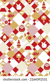 seamless pattern of various lucky charm icons and rabbits