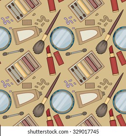 Seamless pattern, various make up beauty items,  vector illustration